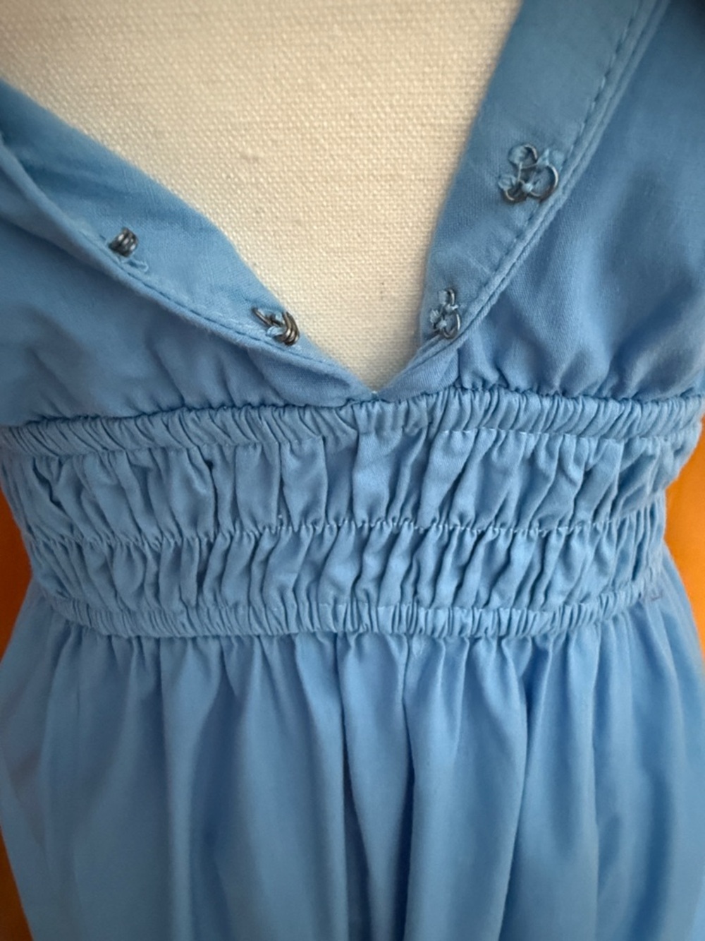 Abercrombie & Fitch Cotton Blend Sky Blue Flutter-Sleeve V-Neck Midi Dress - Picture 6 of 14